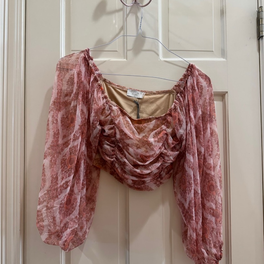 Dress Forum Pink Flutter Sleeve Ruched Blouse